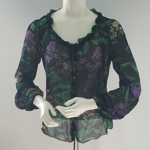 ELIE TAHARI Womens' SZ Med Sheer Crinkle SILK Top